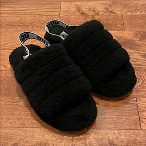 UGG Black Fluffy Slippers